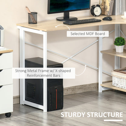 Folding Desk, L Shaped Desk, Corner Computer Desk with 2-Tier Storage Shelf for Home Office, Study Room, Workstation