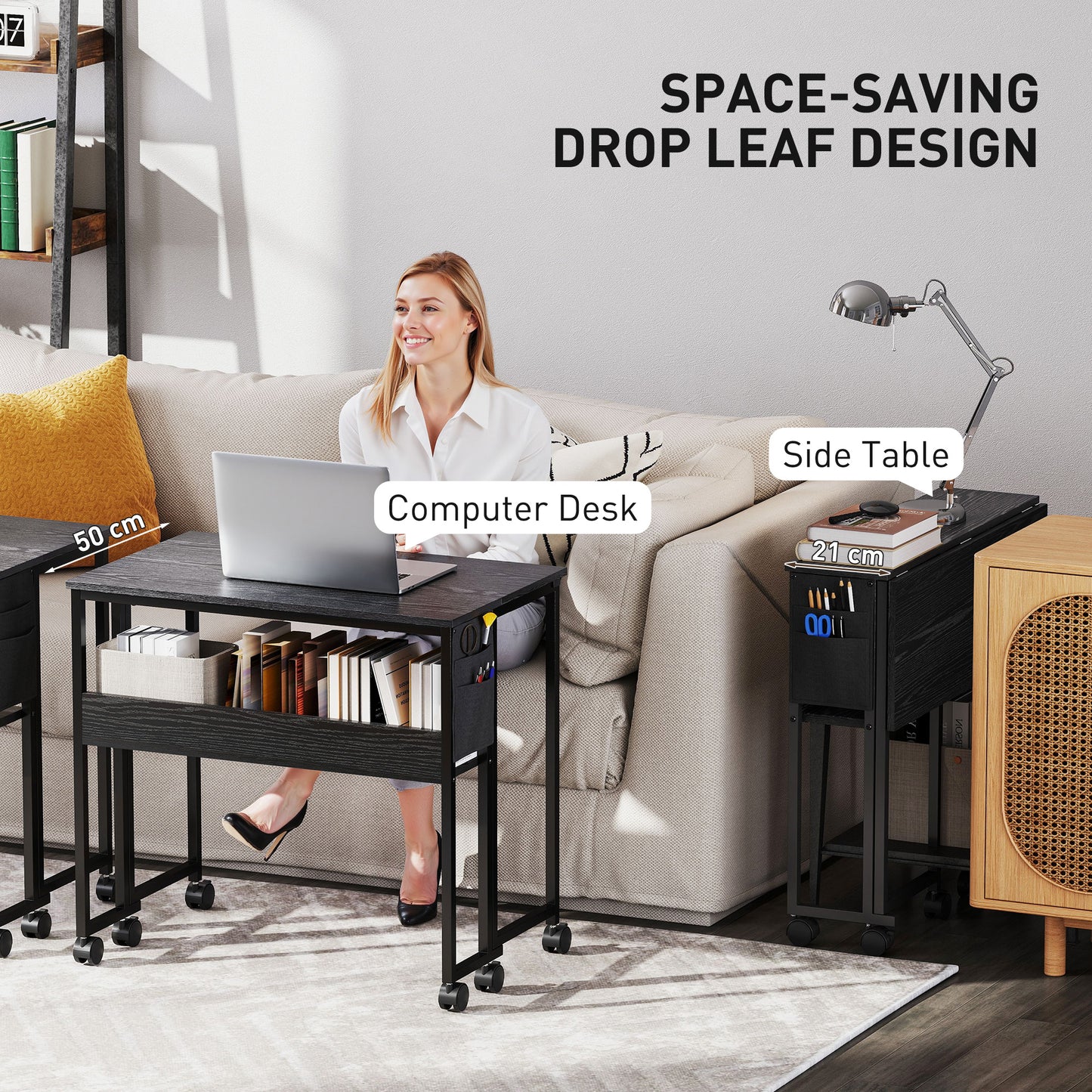 80 cm Drop Leaf Writing Work Desk - Black