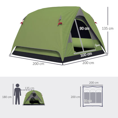 3-4 Person Camping Tent, Easy Set Up Waterproof Dome Tent with Sewn-in Groundsheet, Mesh Windows