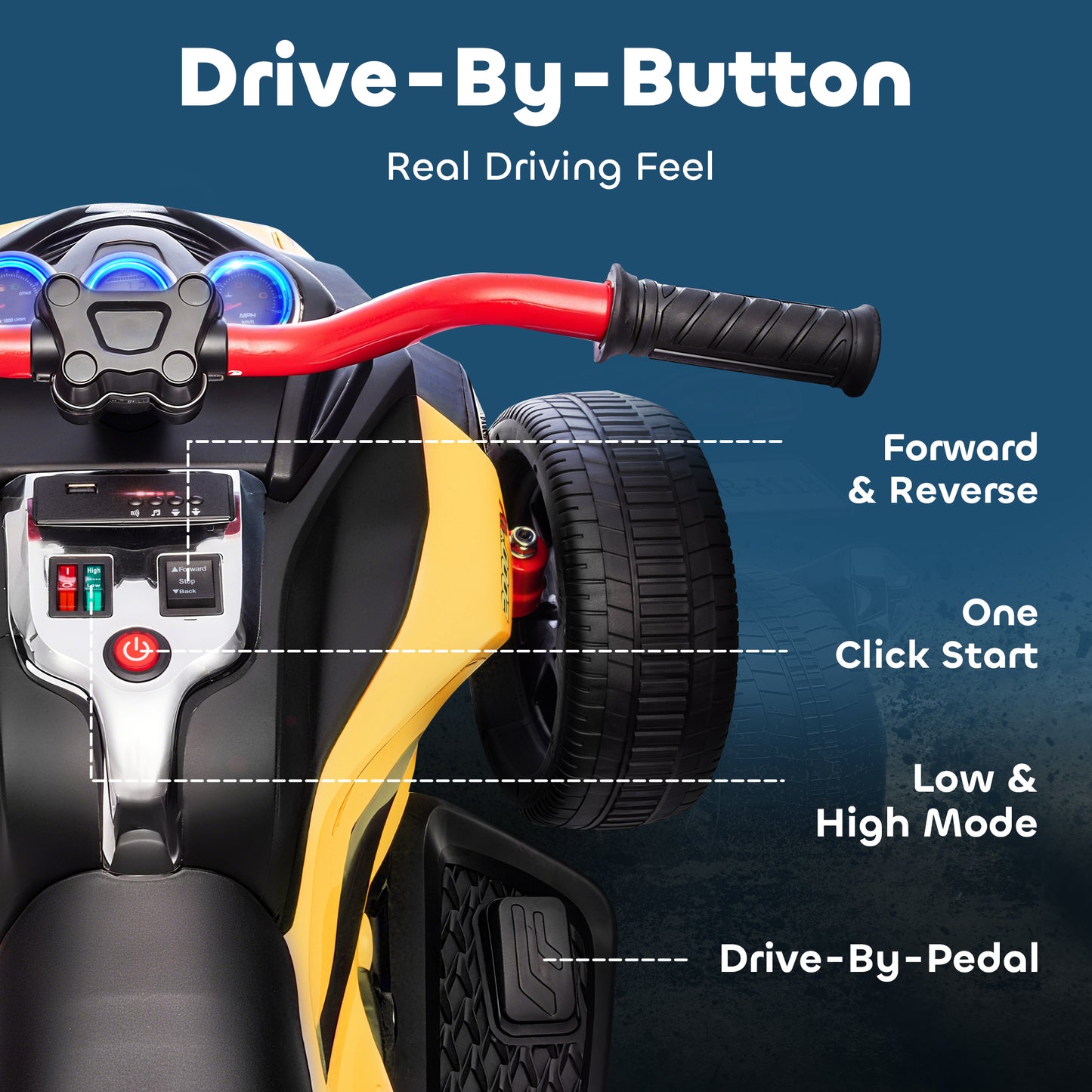 12V Kids Electric Ride On Car with 3 Wheeler, MP3 Player, Horn, 2 Speeds, LED Lights for Boys & Girls Ages 3-8, Yellow