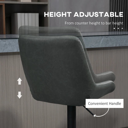 Adjustable Counter Height Retro Bar Stools / Dining Chairs with Footrest - Set of 2 - Dark Grey