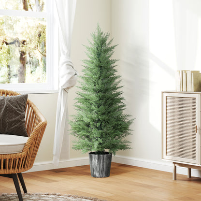 135cm Artificial Cypress Trees Set of 2, UV Resistant Artificial Plants with Decorative Pot