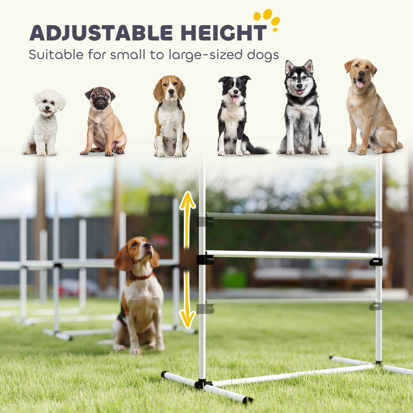 4 Pieces Dog Agility Training Equipment, Adjustable Height Jumps Hurdle with Carrying Bag for Outdoor, White