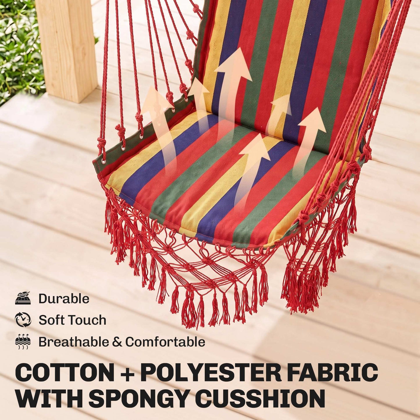 Hammock Chair Swing Colourful Striped Tree Hanging Seat Porch Indoor Outdoor Fabric Garden Furniture