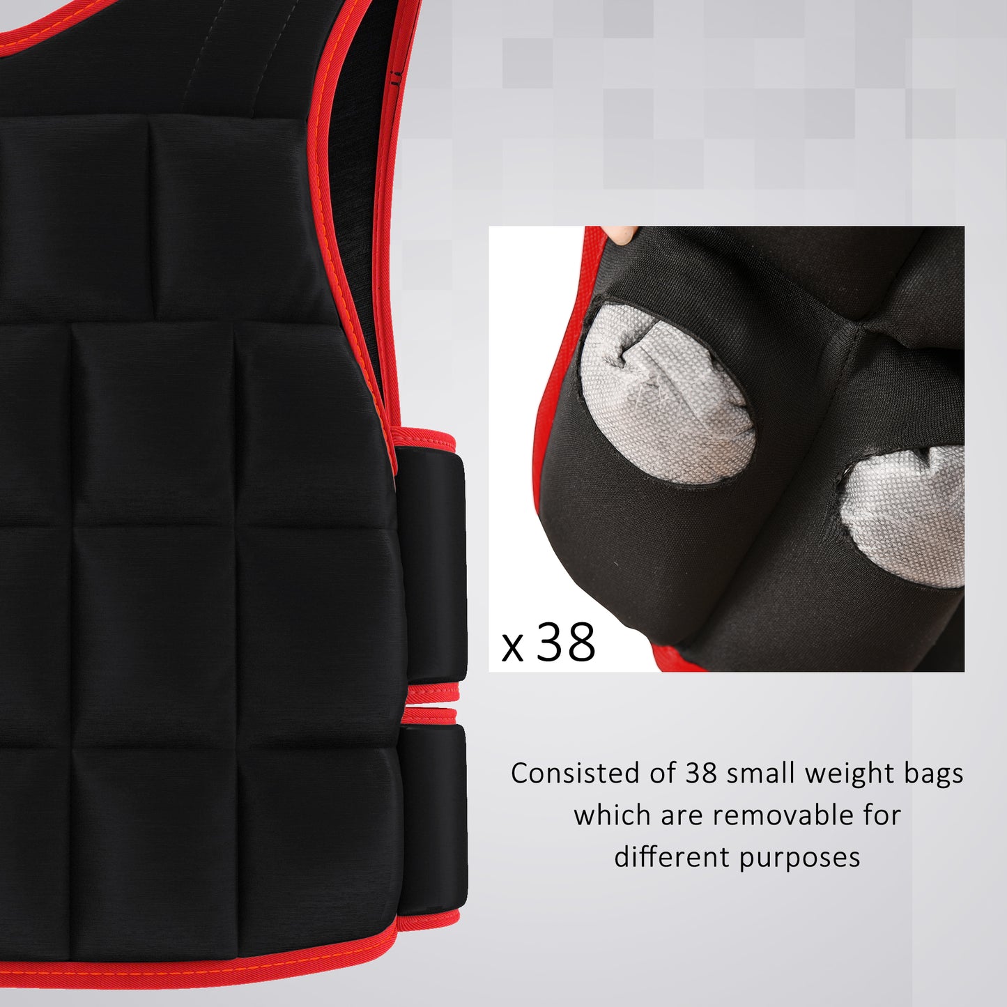 20kg Weighted Vest, Adjustable Running Weight Vest with 38 Weight Bags for Men or Women Cardio Exercise, Black and Red