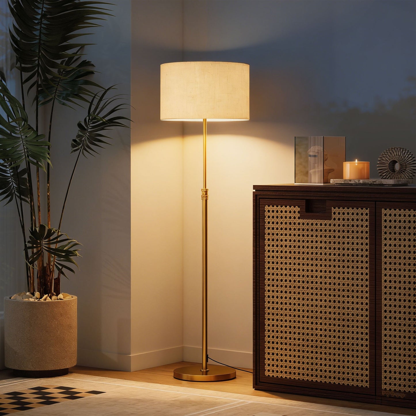 Floor Lamp with Remote, Height Adjustable Standing Lamp with Linen Shade