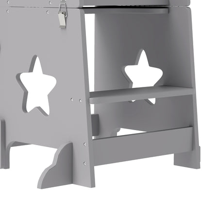 2-in-1 Toddler Step Stool with Safety Rail for Kitchen, Bathroom, Grey