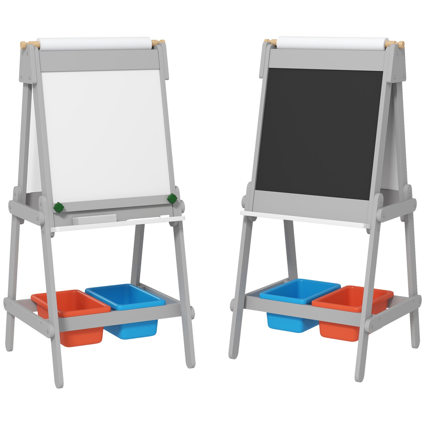 Art Easel for Kids with Paper Roll, Double-Sided Painting Easel with Chalkboard, Whiteboard