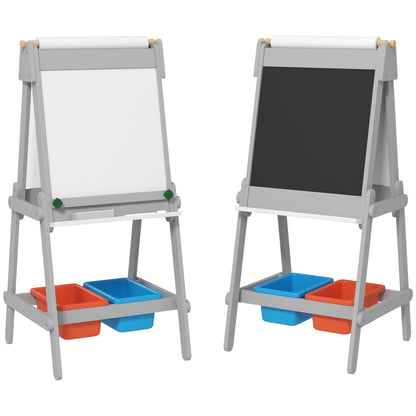 Art Easel for Kids with Paper Roll, Double-Sided Painting Easel with Chalkboard, Whiteboard