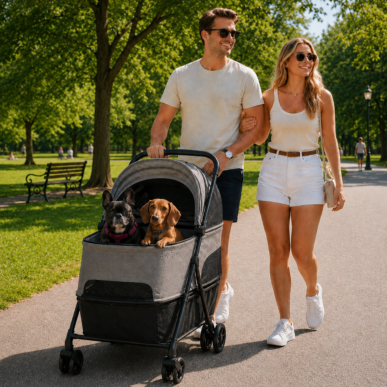 Pet Stroller, Foldable Dog Cat Stroller with Detachable Carrier, Wheels, Storage Basket, Secure Leash