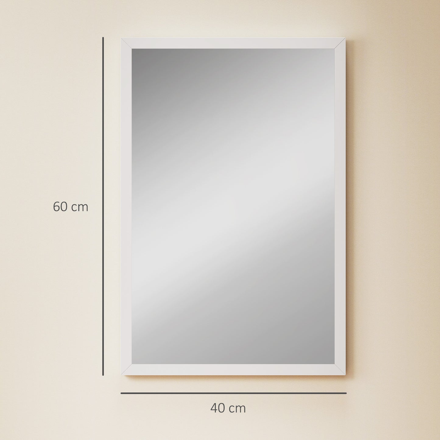 Wall Bathroom Mirror, 60 x 40 cm Wall-Mounted Mirror for Living Room, Bedroom, Hallway, White