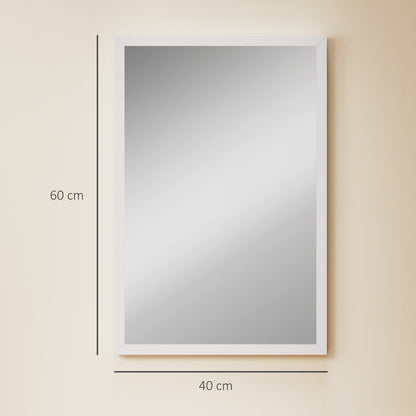 Wall Bathroom Mirror, 60 x 40 cm Wall-Mounted Mirror for Living Room, Bedroom, Hallway, White