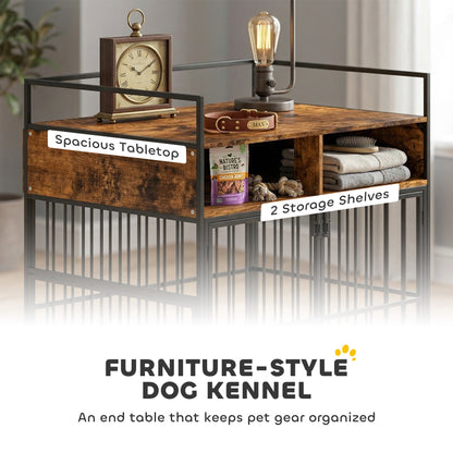 Dog Crate Furniture, Dog Cage with Rotatable Feeding Station and Storage Shelves, End Side Table Indoor Pet Kenne