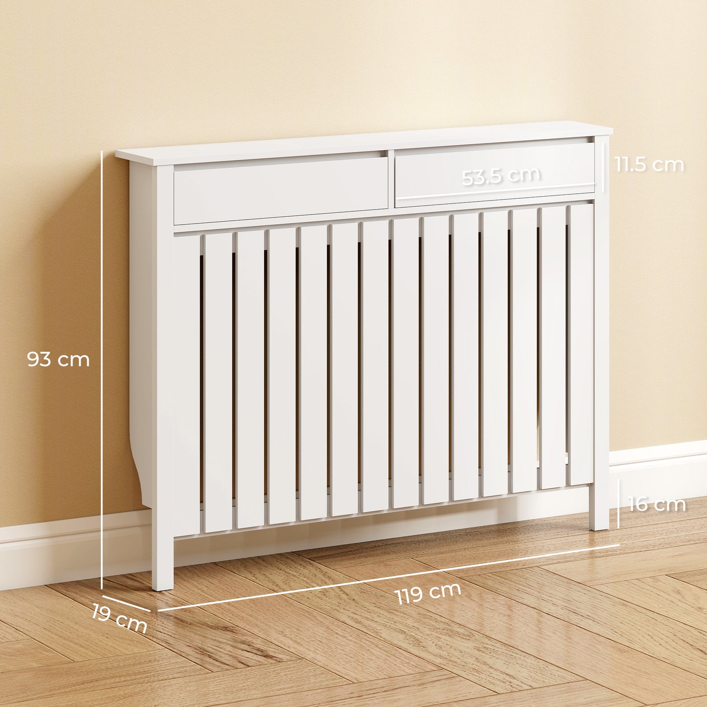 93 x 119cm Rustic-Look Radiator Cover - White