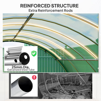 4 x 3 m Polytunnel Greenhouse, with Windows and Doors - Green