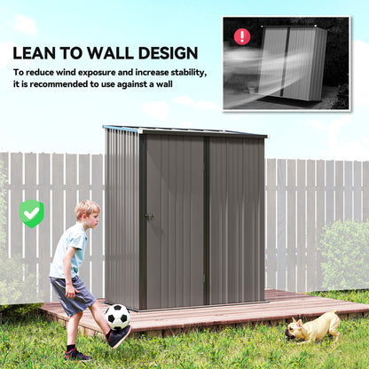 5.3 x 3.1ft Corrugated Steel Garden Shed - Light Grey