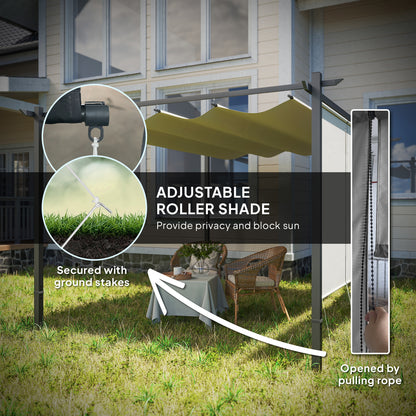 3 x 4m Metal Pergola with Retractable Roof and Roller Shade, Free Standing Gazebo Canopy Pergola Kit