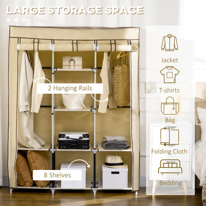 Fabric Wardrobe, with Rails and Shelves - Beige