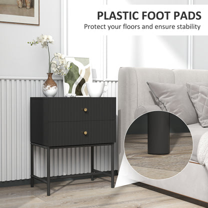 Elegant Two-Drawer Bedside Table - Black