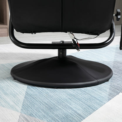 Swivel Recliner Chair and Footstool, Faux Leather Massage Recliner Armchair with Remote Control and Round Wrapped Base, Black
