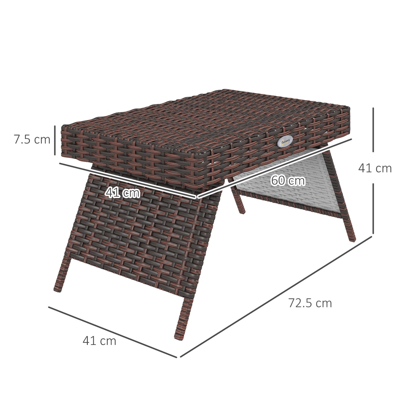 Foldable Outdoor Side Table, Rattan Garden Coffee Table with Steel Frame, Space Saving Bistro Garden Furniture for Patio