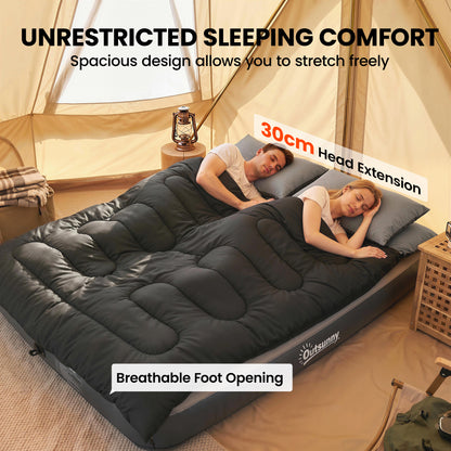 Double Sleeping Bag with 2 Pillows, 220 x 160 cm Extra-Large Sleeping Bag for Adults, Black
