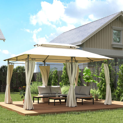 3 x 4m Metal Frame, Two-Tier Roof Gazebo - Cream White