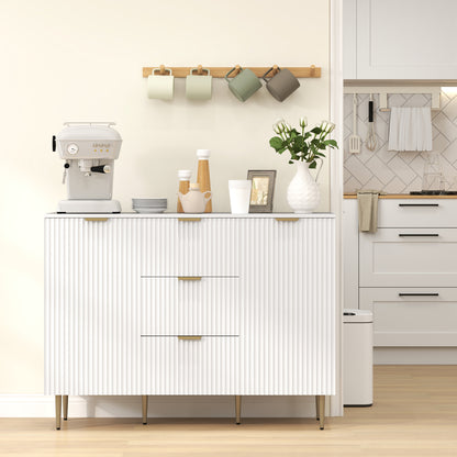 2-Door Sideboard with 3 Drawers and Adjustable Shelves - White