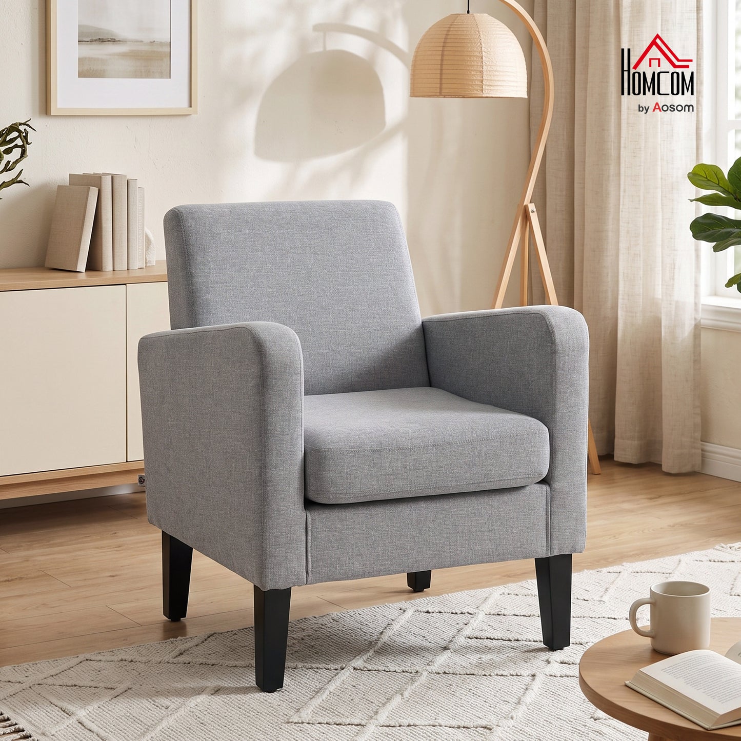 Linen-Look Boxy Armchair - Light Grey