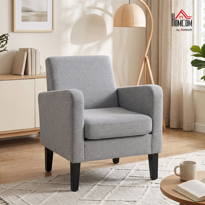 Linen-Look Boxy Armchair - Light Grey