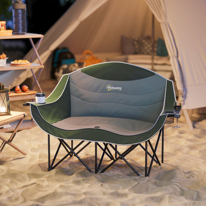 Double Camping Chair for Adults with Armrests, Heavy Duty Oversized Padded Folding Chair with Carry Bag