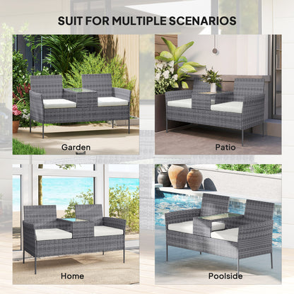 Two-Seat Rattan Chair, with Middle Table - Grey