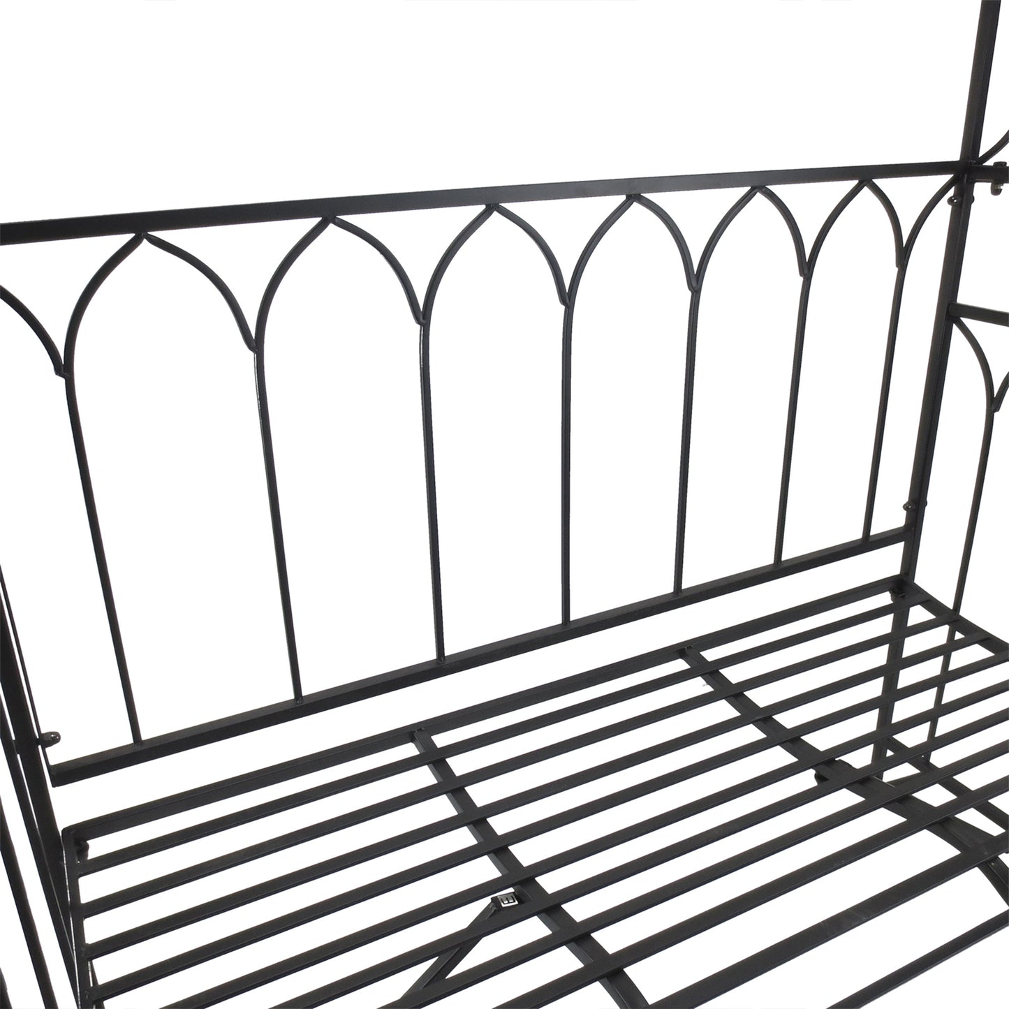 Garden Metal Frame Bench W/Arch for Various Climbing Plant, 115Lx50Wx203H cm-Black