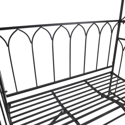 Garden Metal Frame Bench W/Arch for Various Climbing Plant, 115Lx50Wx203H cm-Black