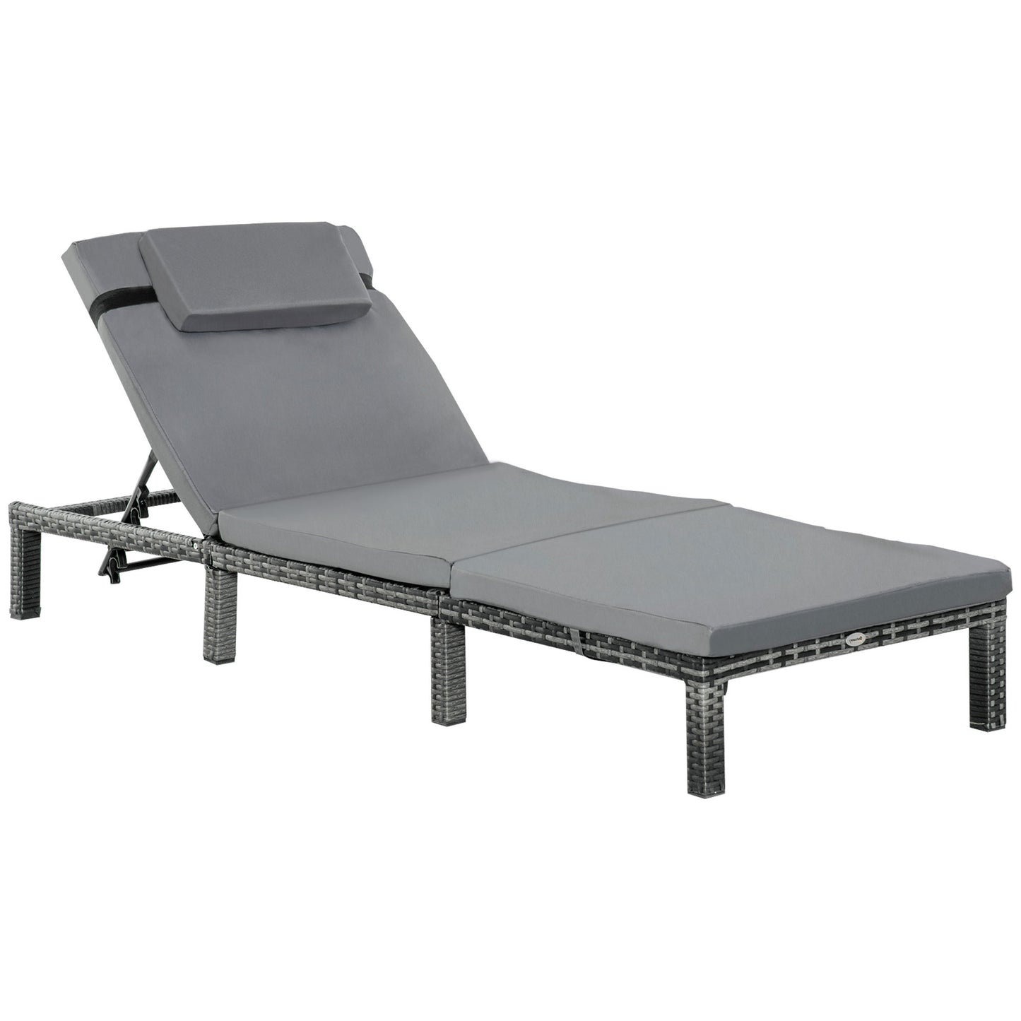 Rattan Sun Lounger, 5-Level Adjustable Garden Lounger Recliner with Cushion and Headrest, Outdoor Reclining Sunbed