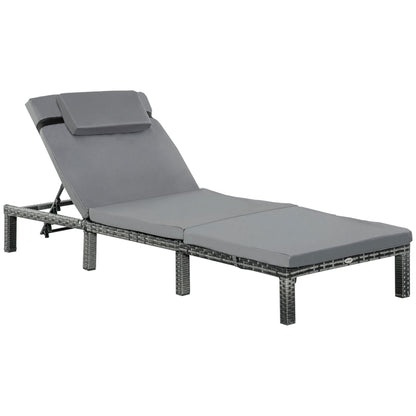 Rattan Sun Lounger, 5-Level Adjustable Garden Lounger Recliner with Cushion and Headrest, Outdoor Reclining Sunbed