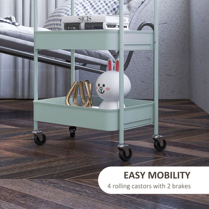 Three-Tier Steel Storage Trolley - Light Blue