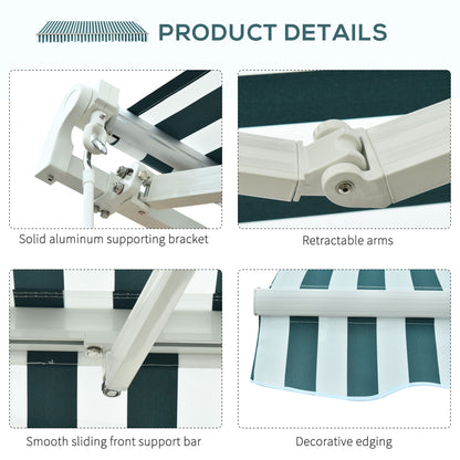 3 x 2.5m Patio Awning, Anti-UV and Waterproof Sun Shade Canopy with Chain Drive and Hand Crank, Green/White Stripes