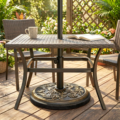 9kg Garden Parasol Base, Round Resin Cast Iron Effect Sun Umbrella Base