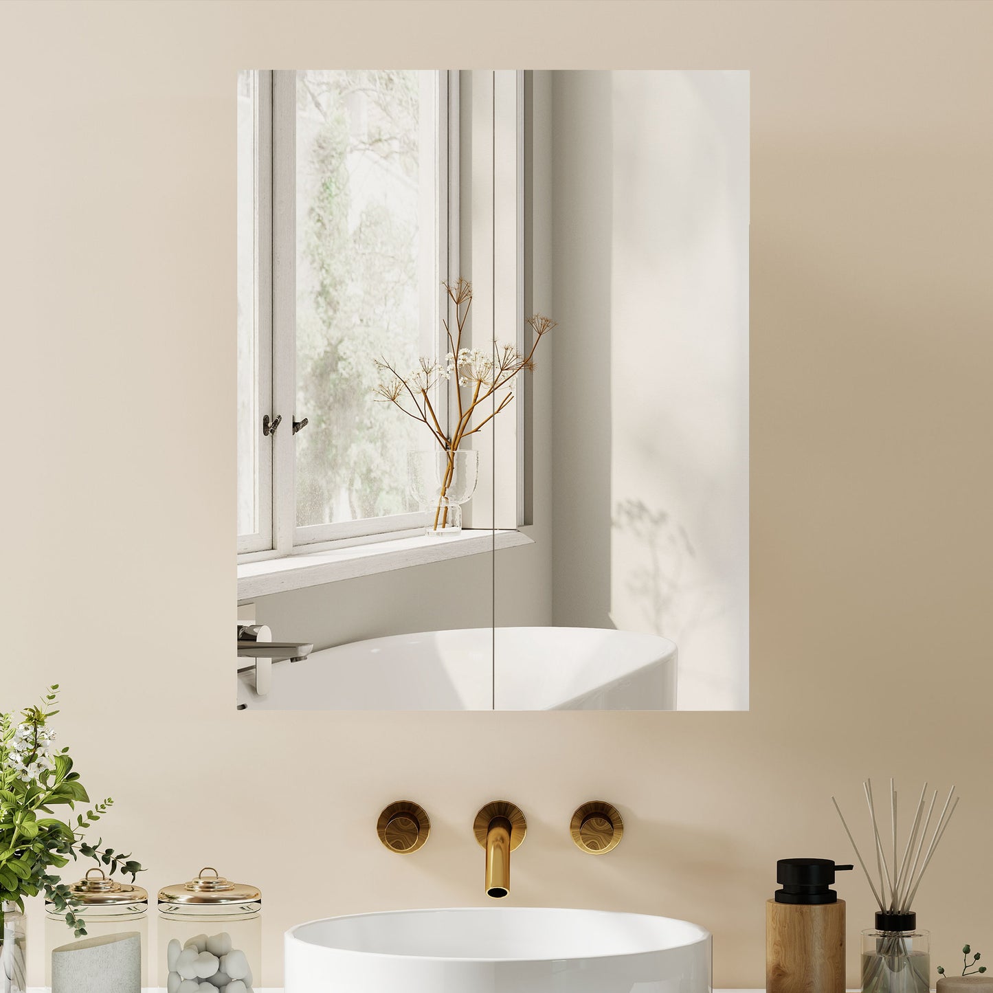 Wall Mounted Bathroom Mirror Storage Cabinet w/ Door Adjustable Shelf, White