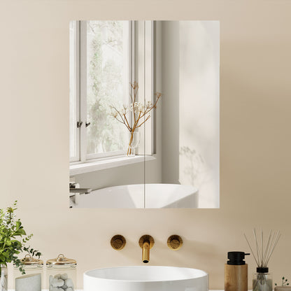 Wall Mounted Bathroom Mirror Storage Cabinet w/ Door Adjustable Shelf, White