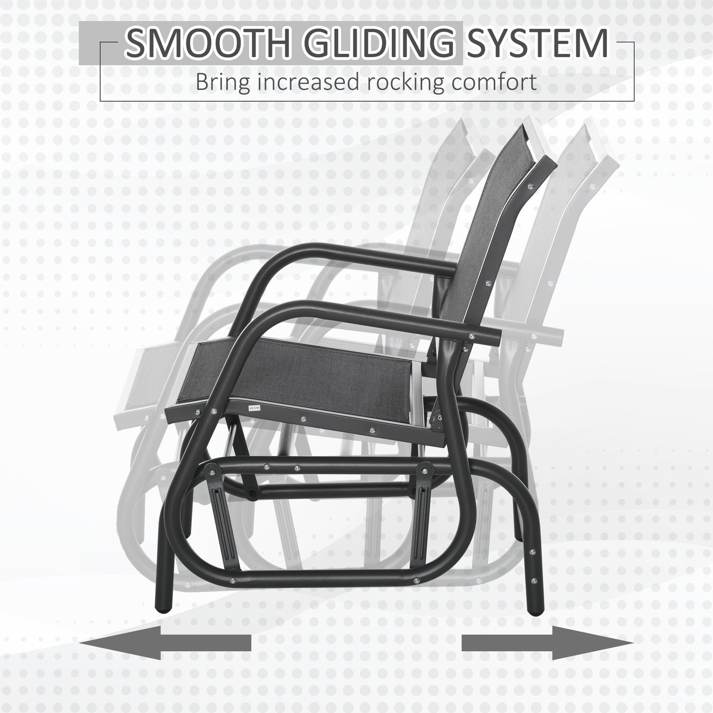 Outdoor Garden Glider Chair, Metal Frame Single Armchair Swing Seater w/ Breath Mesh Fabric Seat, Curved Backrest, Armrests