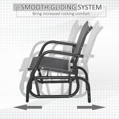 Outdoor Garden Glider Chair, Metal Frame Single Armchair Swing Seater w/ Breath Mesh Fabric Seat, Curved Backrest, Armrests
