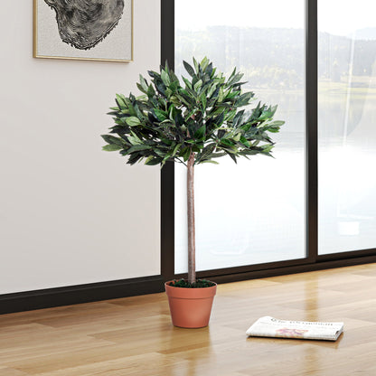 Artificial Bay Tree In Pot, 3ft Tall Indoor Outdoor Garden Topiary Ball with Solid Wood Trunk