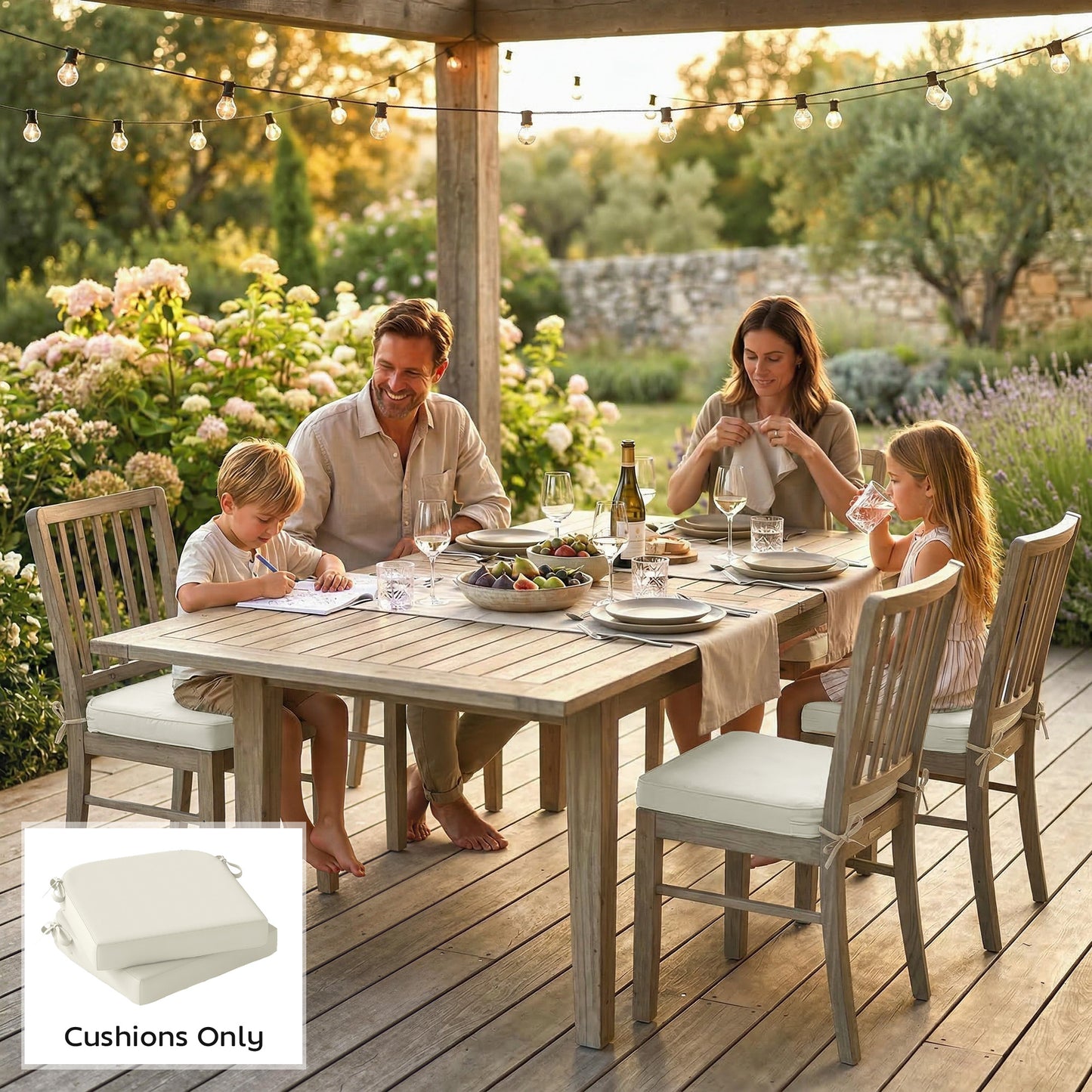 Outdoor Chair Seat Cushions Set of 2, Garden Chair Cushions with 7cm Thick Foam & Ties, Cream White