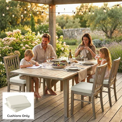 Outdoor Chair Seat Cushions Set of 2, Garden Chair Cushions with 7cm Thick Foam & Ties, Cream White