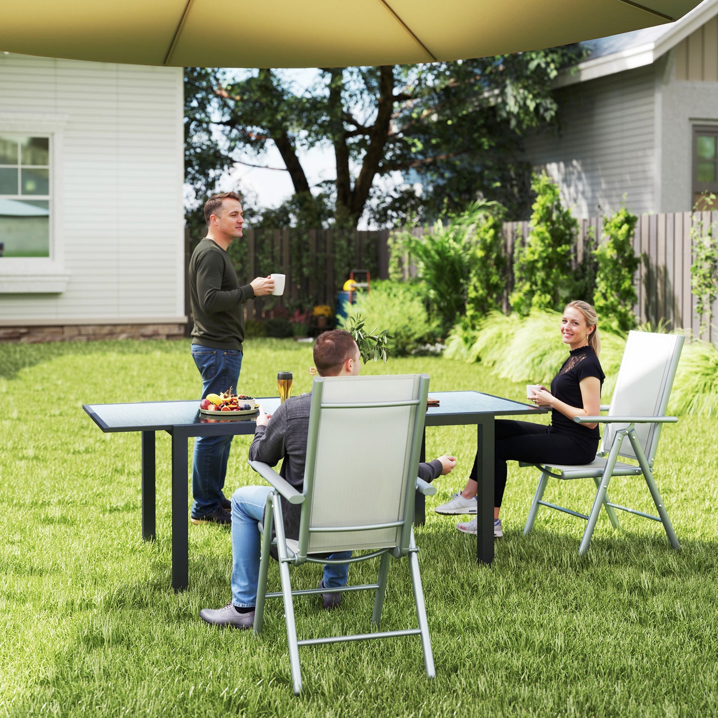 Set of Two Aluminium Folding Chairs - Light Grey