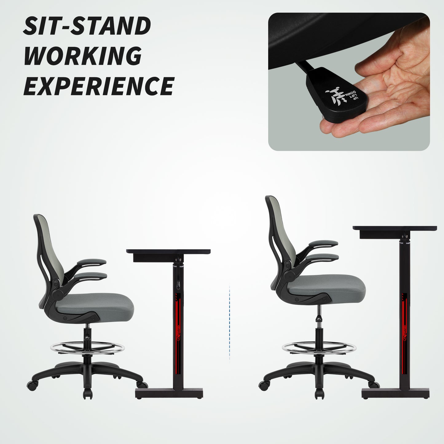 Drafting Chair, Ergonomic Tall Office Chair with Flip-up Armrests, Mesh Back, Lumbar Support