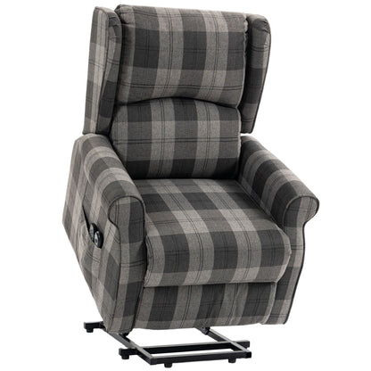 Power Lift Recliner Chair with Vibration Massage, Heat, Checked Lift Chair with Remote, Side Pockets, Grey