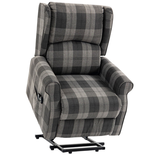 Power Lift Recliner Chair with Vibration Massage, Heat, Checked Lift Chair with Remote, Side Pockets, Grey